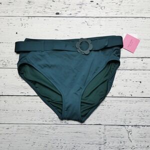 Kate Spade Bikini Bottom Womens Large High Waist Belted Swim Floral‎ Conifer